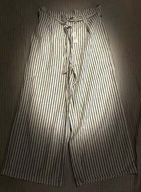 Max Studio Striped Wide Leg Paperbag Waist Tie Pants